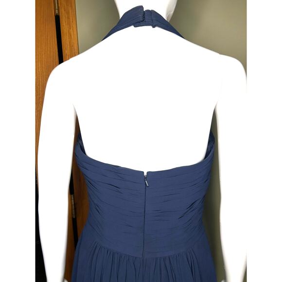 Bill Levkoff Bridesmaid Prom Formal Holiday Cocktail Navy Blue Halter Dress Sz 8 - Picture 10 of 15